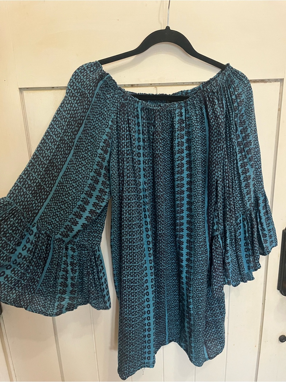 Manaola Blue Patterned Off-Shoulder Women's Top